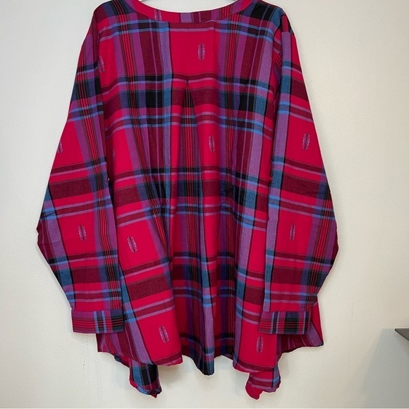 Roaman's Women's Button Up Shirt Tunic Plaid Roll Tab V Neck 22 Asymmetrical Hem - Picture 13 of 15